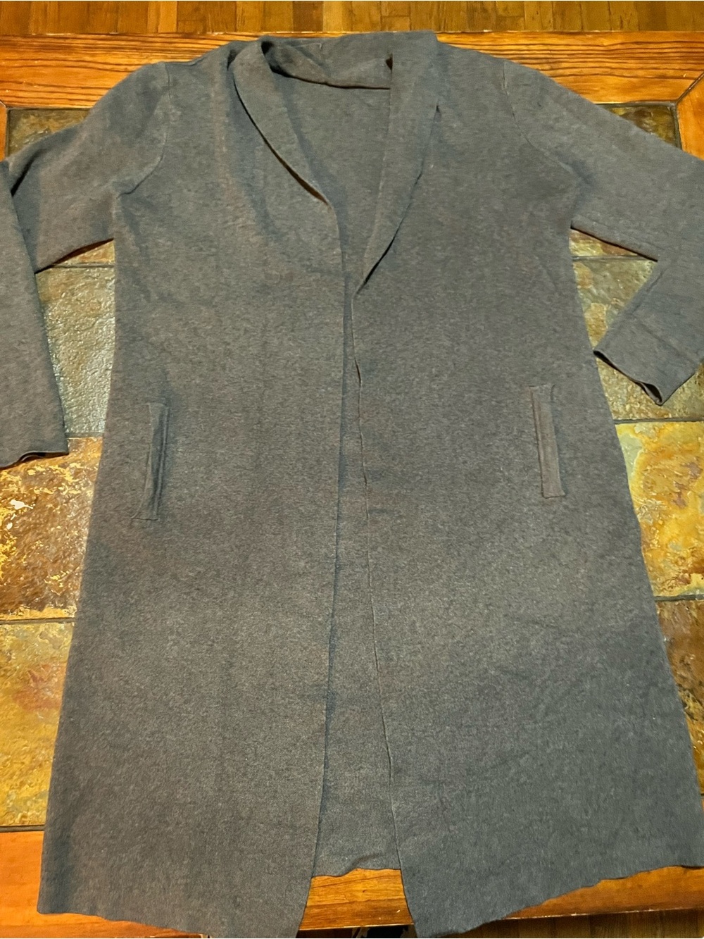 Neiman Marcus Charcoal Open-Front Long Duster Cardigan-Medium